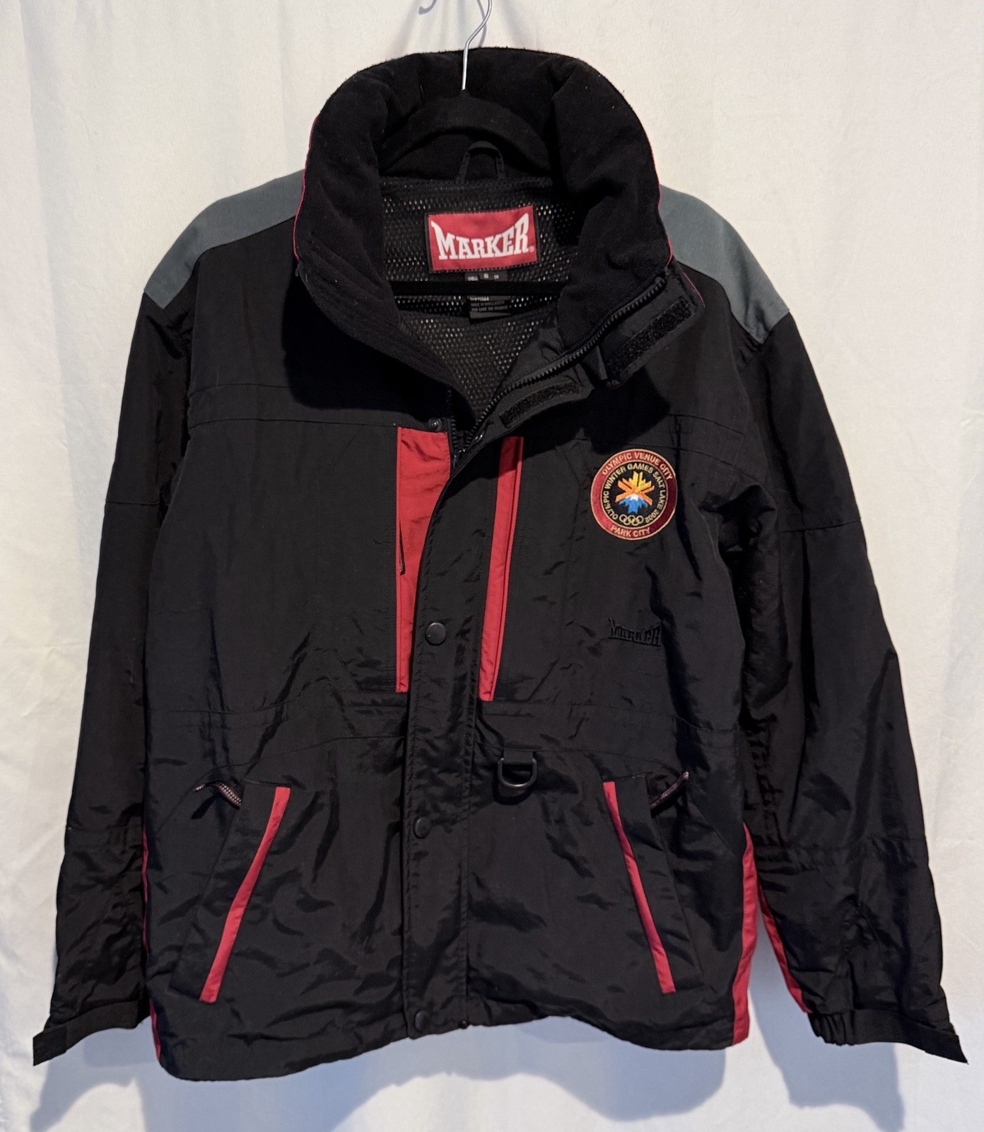Y2K MARKER 2002 Winter Olympics Jacket Salt Lake City Snow Ski Black VTG Mens S