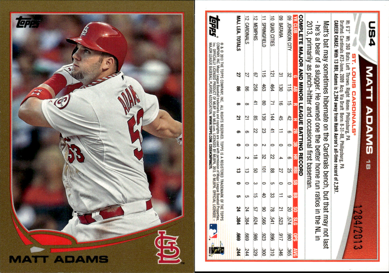 2013 Topps Update Series – Gold Parallels /2013 (US1-US330) ~ Choose Your Card