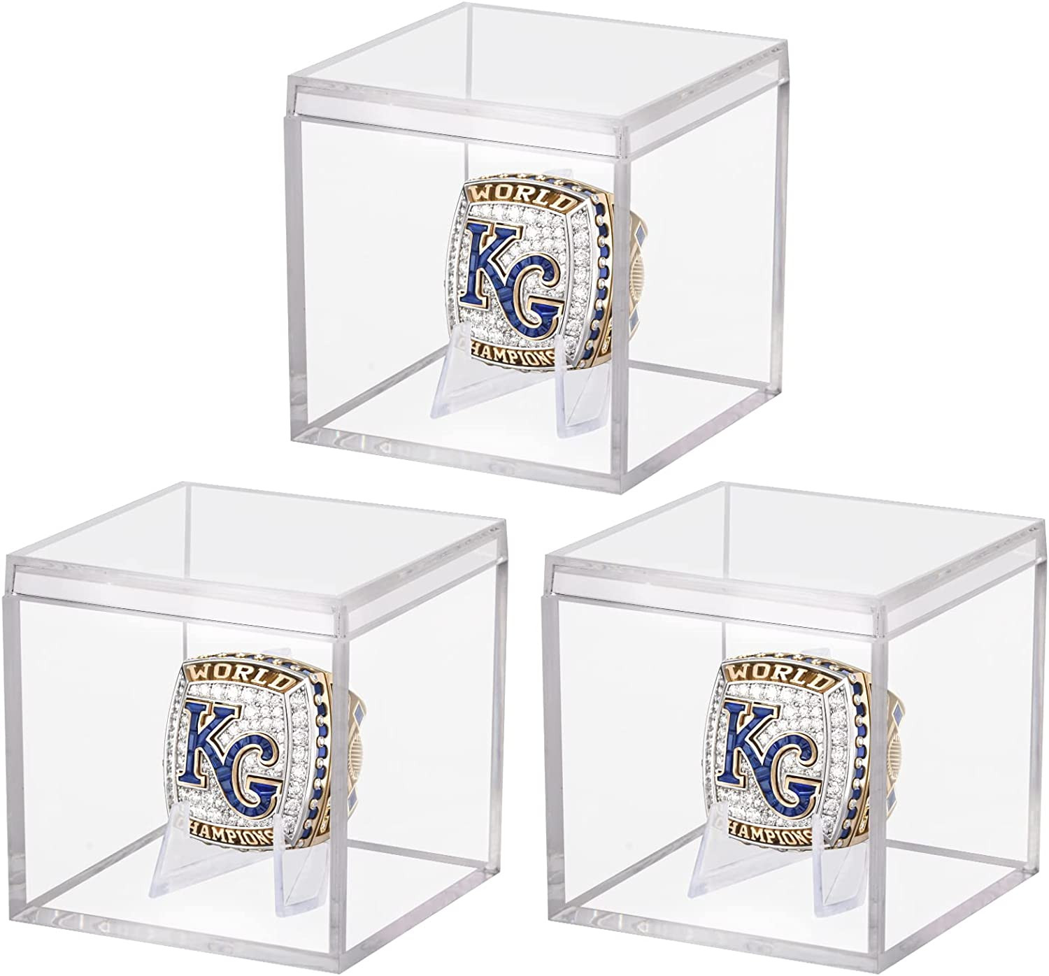 3 Pack Championship Ring Display Case Clear Acrylic Display Case Mini Baseball S