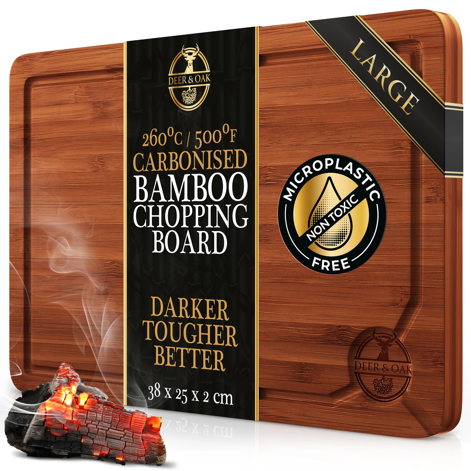 Deer & Oak Large Carbonized Cutting Board 15″ x 9.8″ x 0.8″, Large, Natural