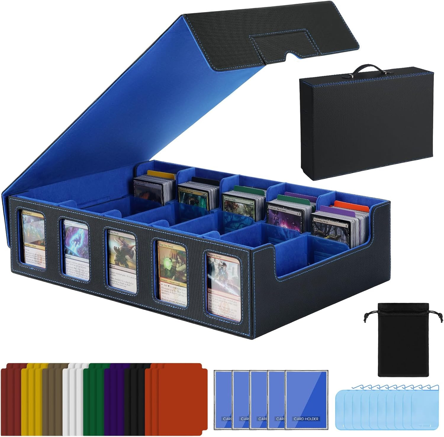 Trading Card Storage Box with Handle, 5-Row Portable Leather Game Case for 4000+