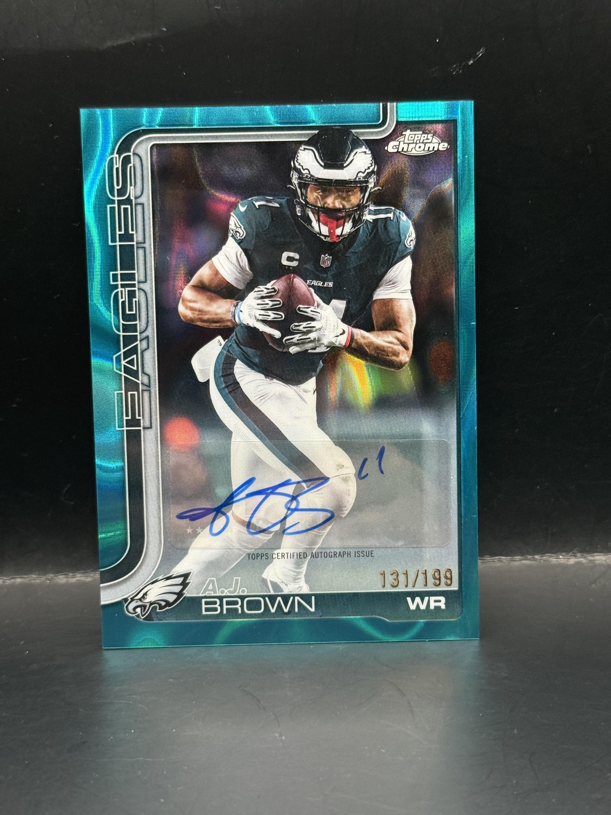 #BA-AB A.J. Brown 2025 Topps Chrome SN, AU AU #/199 Eagles Auto Aqua Lava