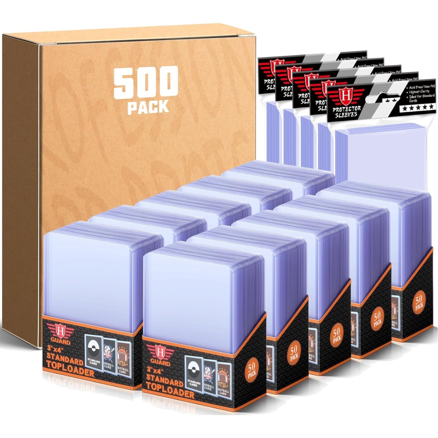 Durable 1000 PCS Clear TopLoaders & Sleeves for All Standard Trading Cards