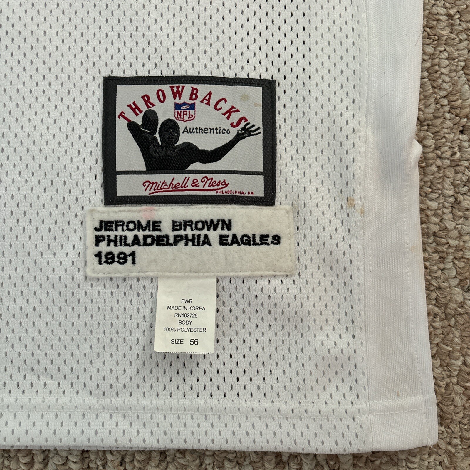 1991 Throwback Mitchell & Ness Philadelphia Eagles Jerome Brown NFL Jersey Sz 56