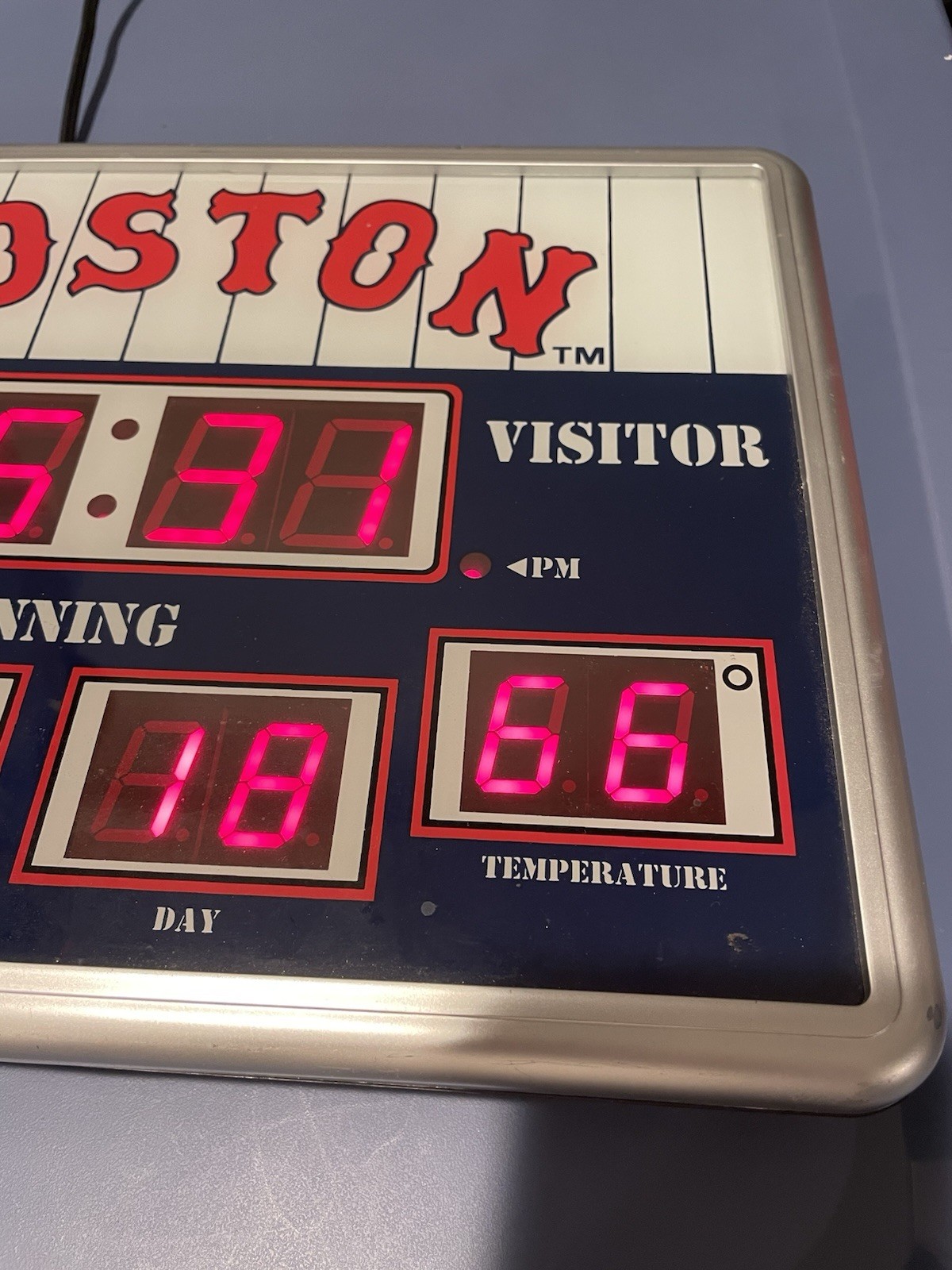 Vintage Red Sox digital sign, Clock, Calendar, Thermometer plug-in – 13″ x 9.5″