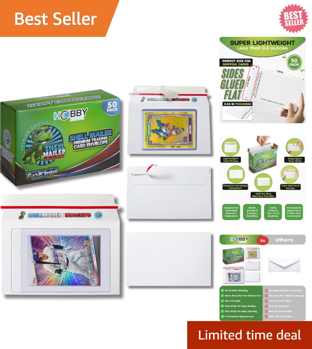 50 Pack Trading Card Shipping Envelopes – 7 x 4.35″ Self-Seal Protection