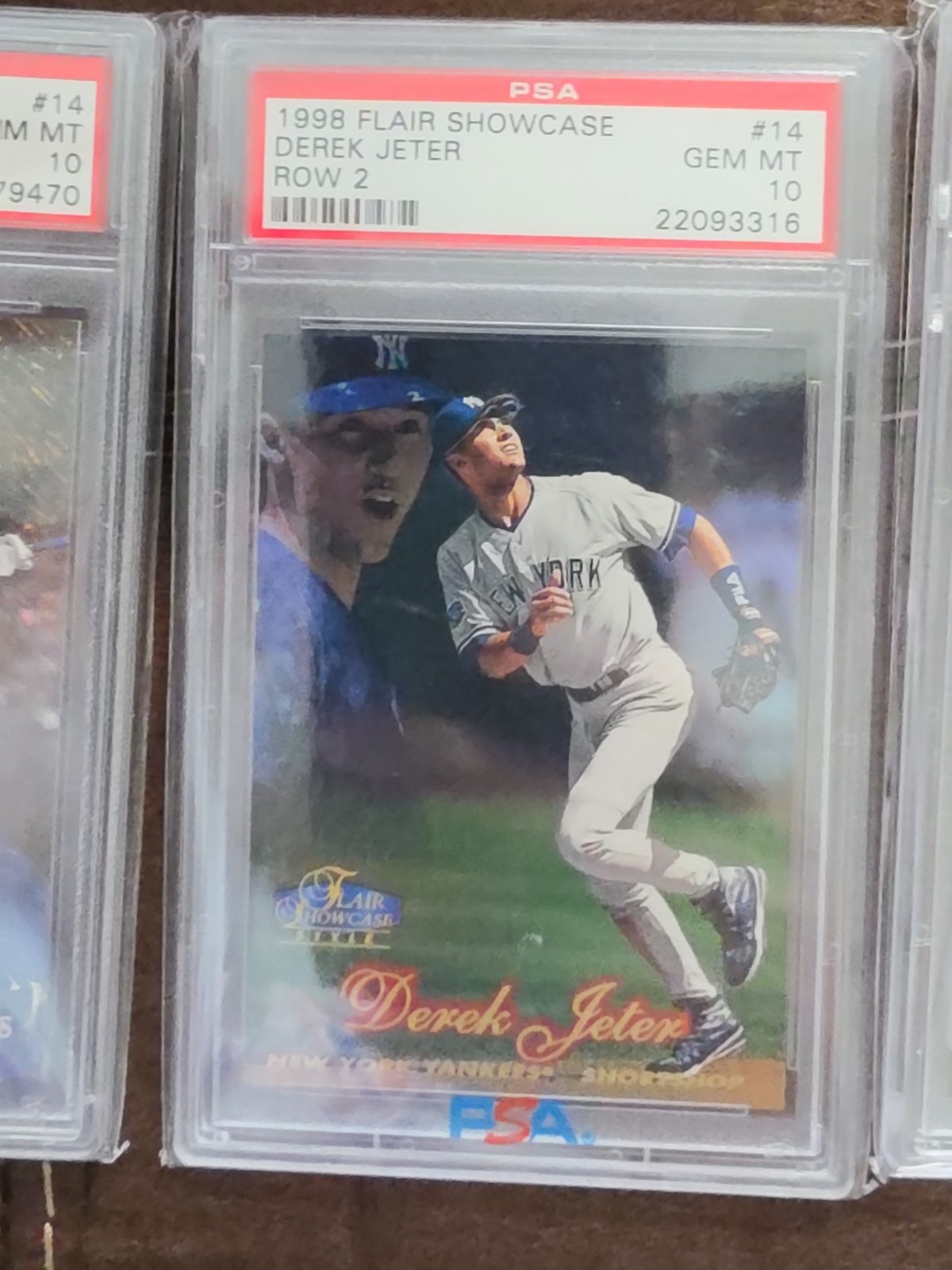 1998 Flair Showcase #14 Derek Jeter Row 1, 2, & 3 – Set of 3 Cards – All PSA 10