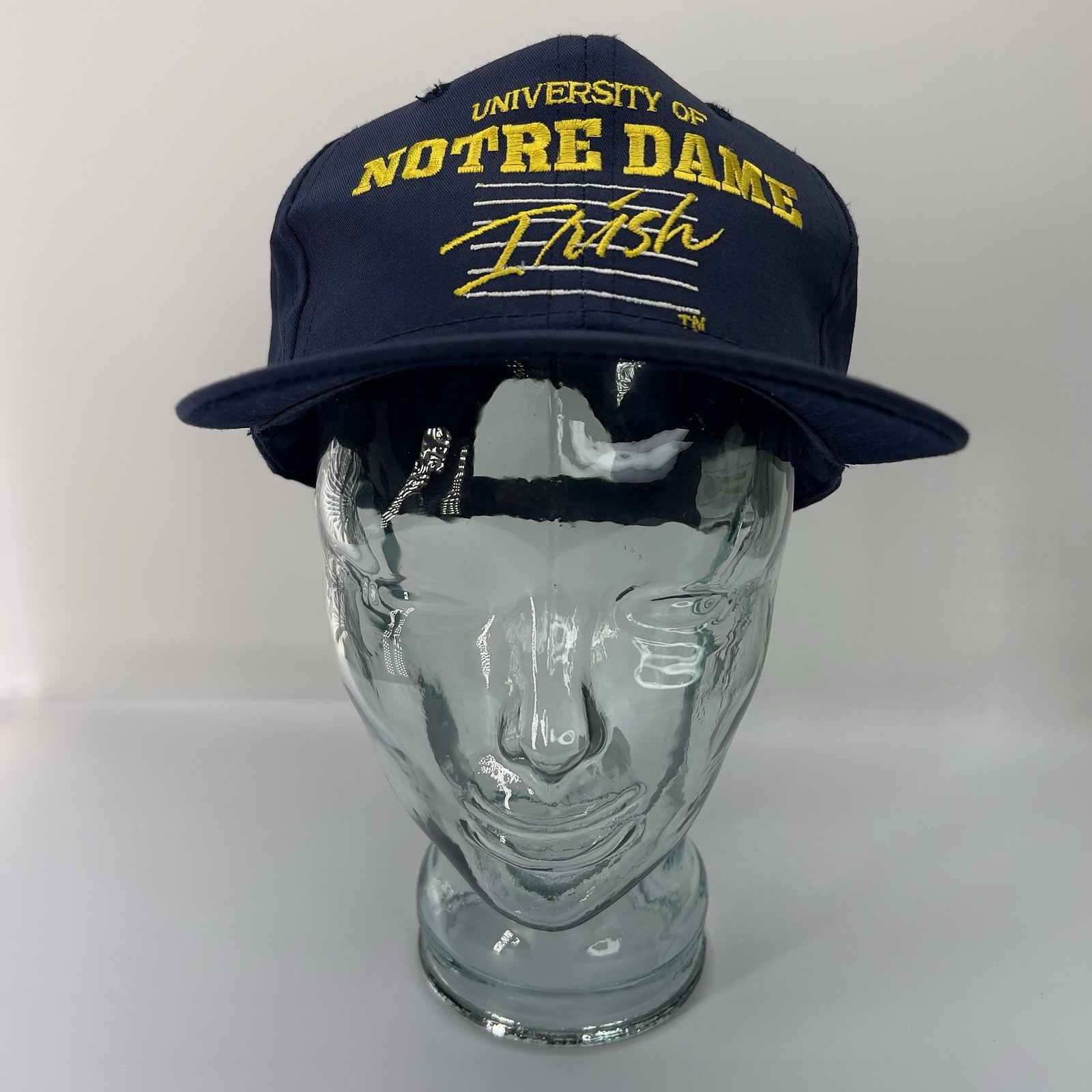 Vintage University Of Notre Dame Irish Snapback Hat Navy Blue Made In Taiwan
