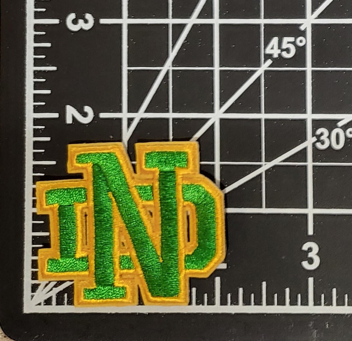Notre Dame ND Green and Gold 2″ Iron On Embroidered Patch ~FREE Mailing!!