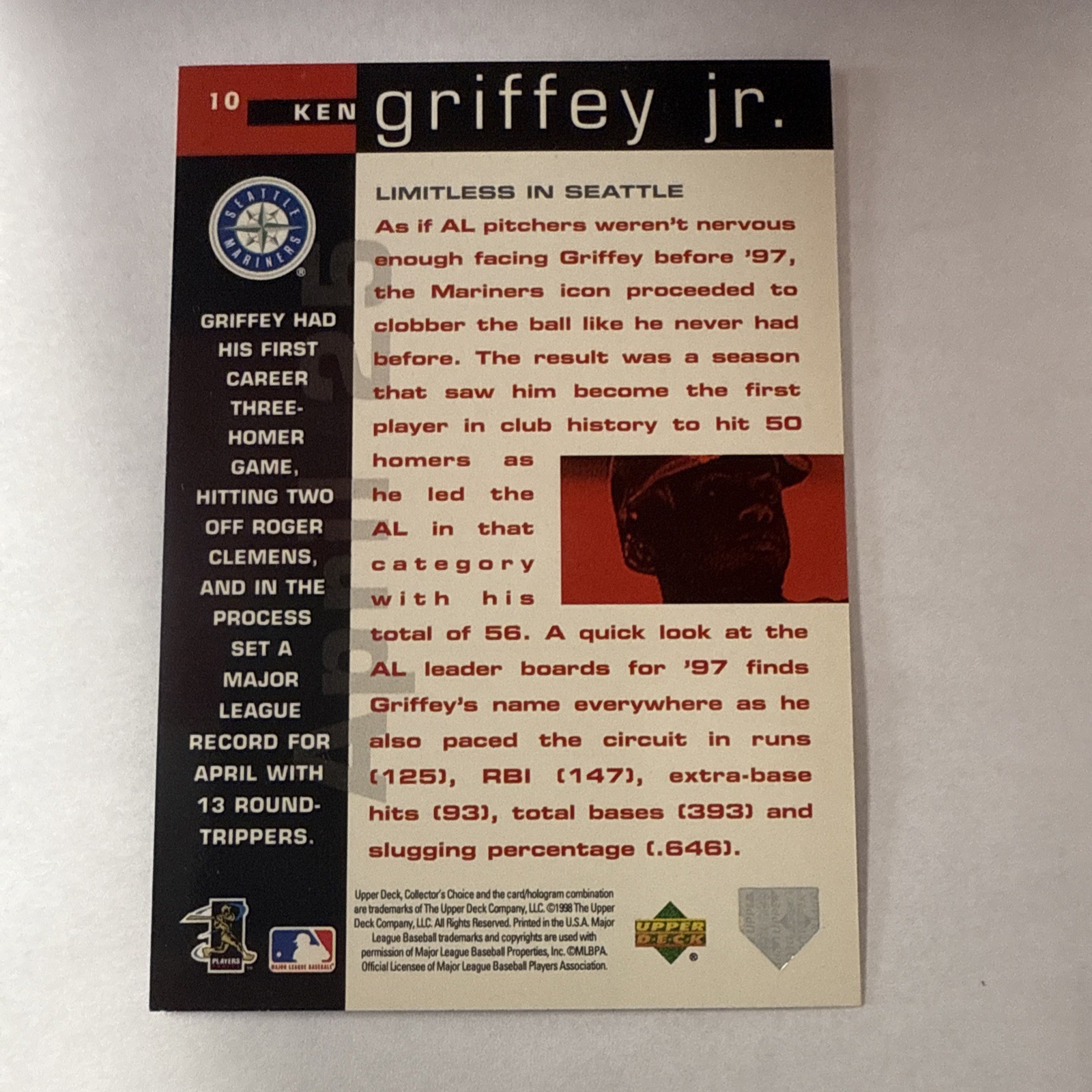 1998 Upper Deck Collector’s Choice Cover Glory Ken Griffey Jr #10 HOF