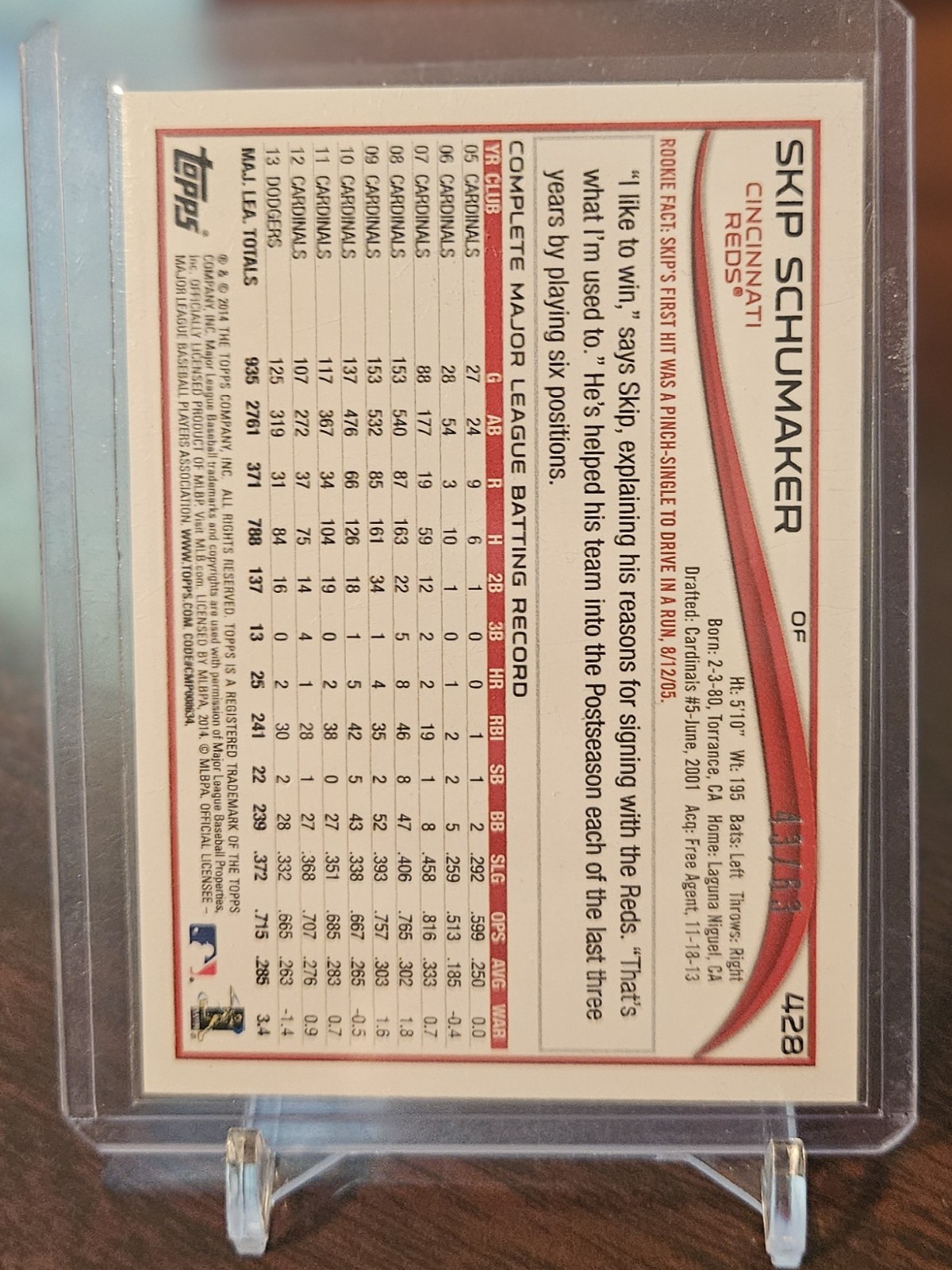 2014 Topps Black /63 Skip Schumaker #428 Cincinnati Reds
