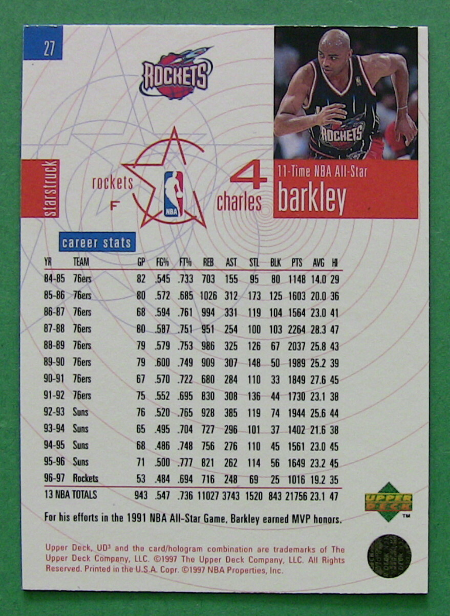 CHARLES BARKLEY, 1997-98 UPPER DECK UD3 STARSTRUCK #27