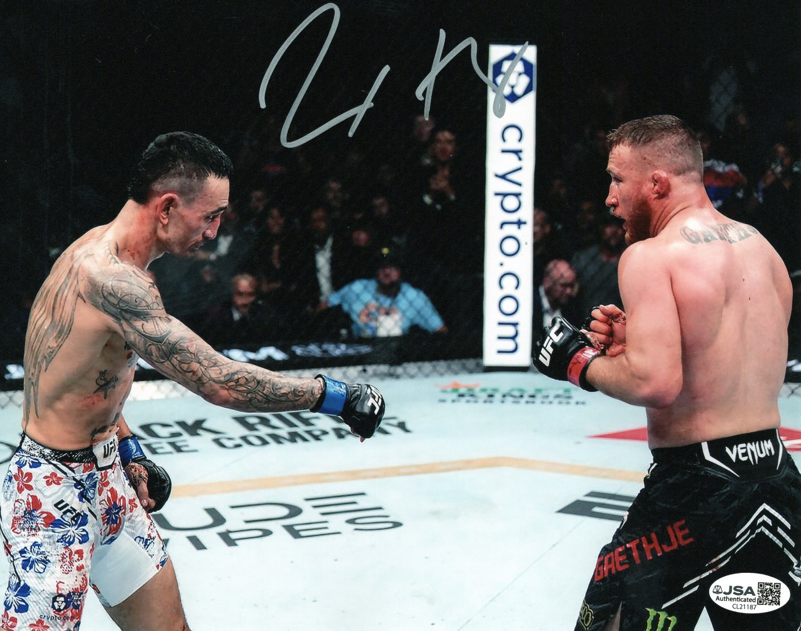 Max Holloway autographed signed 8×10 photo UFC 300 Blessed JSA Justin Gaethje