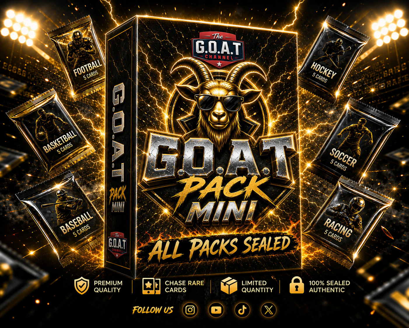 🔥 The G.O.A.T Sealed Pack Box 🔥 6–8 Sports Sealed Packs + Bonus Cards (2010+)