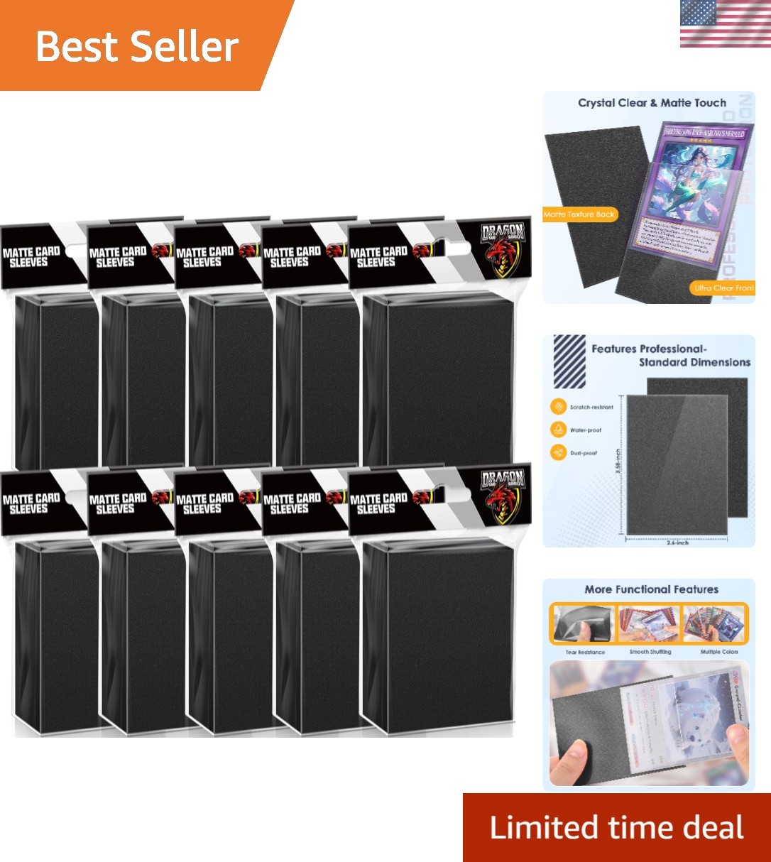 1000 Pcs Black Card Sleeves Toploaders for Trading Card, Matte Card Sleeves D…