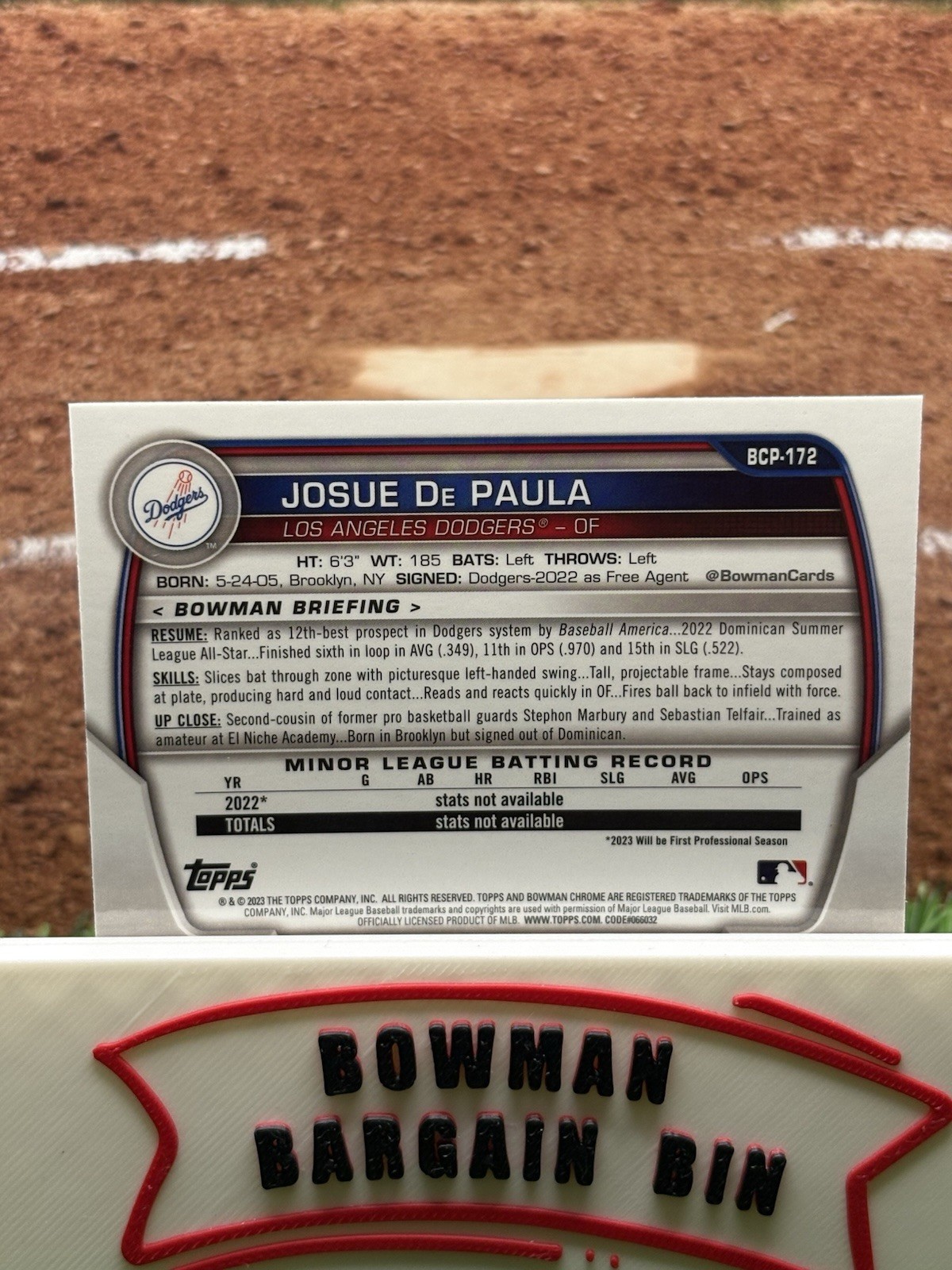 2023 Bowman Chrome – Prospects Josue De Paula #BCP-172 Mojo Refractor (RC)