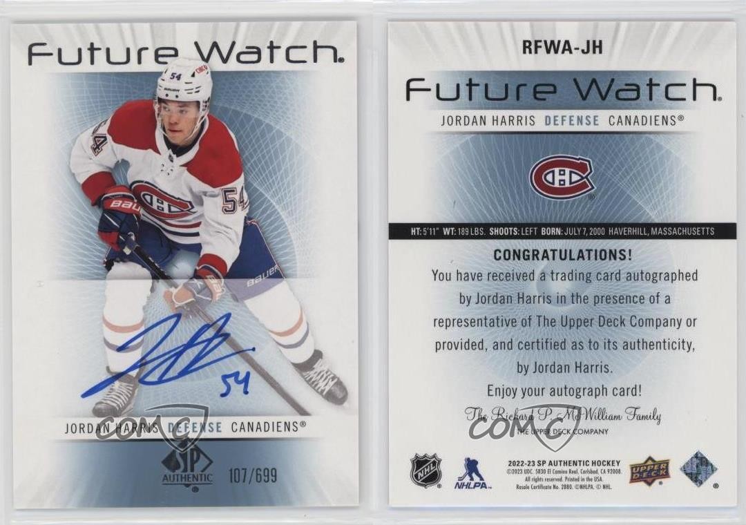 2022 SP Authentic 2012-13 Retro Future Watch Jordan Harris Rookie Auto RC 14sr