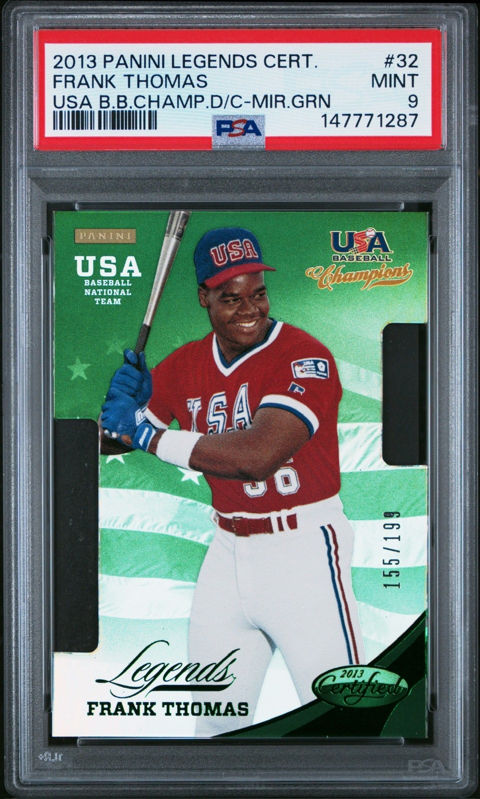 Frank Thomas PSA 9 Pop 1 Highest 2013 Panini Certified USA /199 Green Die-Cut 32