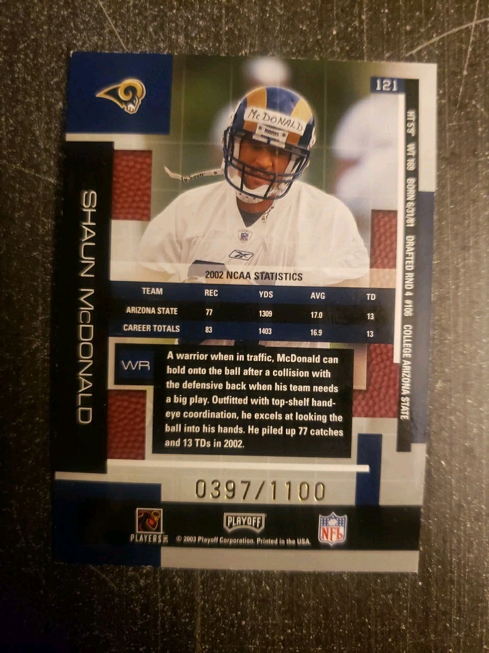 2003 Playoff Absolute Memorabilia – Rookie Shaun McDonald #121 /1100 (RC)