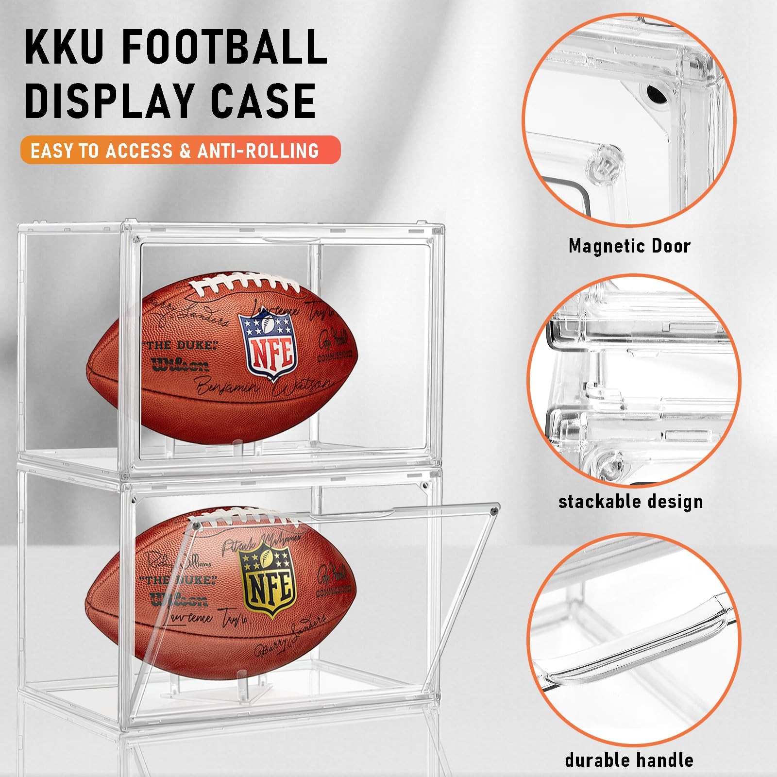 Acrylic Football Display Case Clear Full Size Frame Glass Showcase Box Assemb