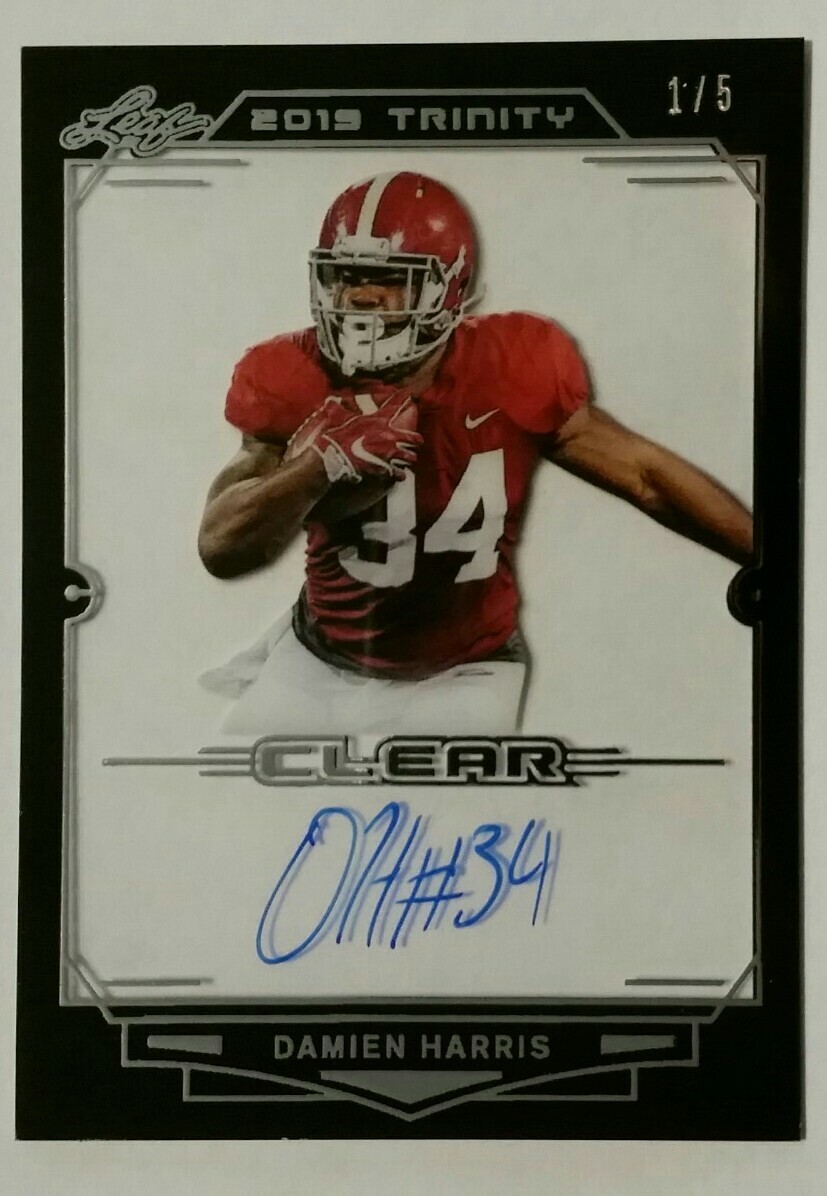 2019 Leaf trinity clear DAMIEN HARRIS Auto autograph rookie black border 1/5