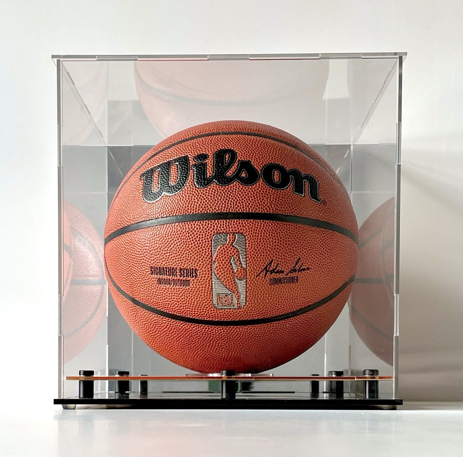 Full Size Basketball Display Case w/ Acrylic Wood Court Base & Mirror Back