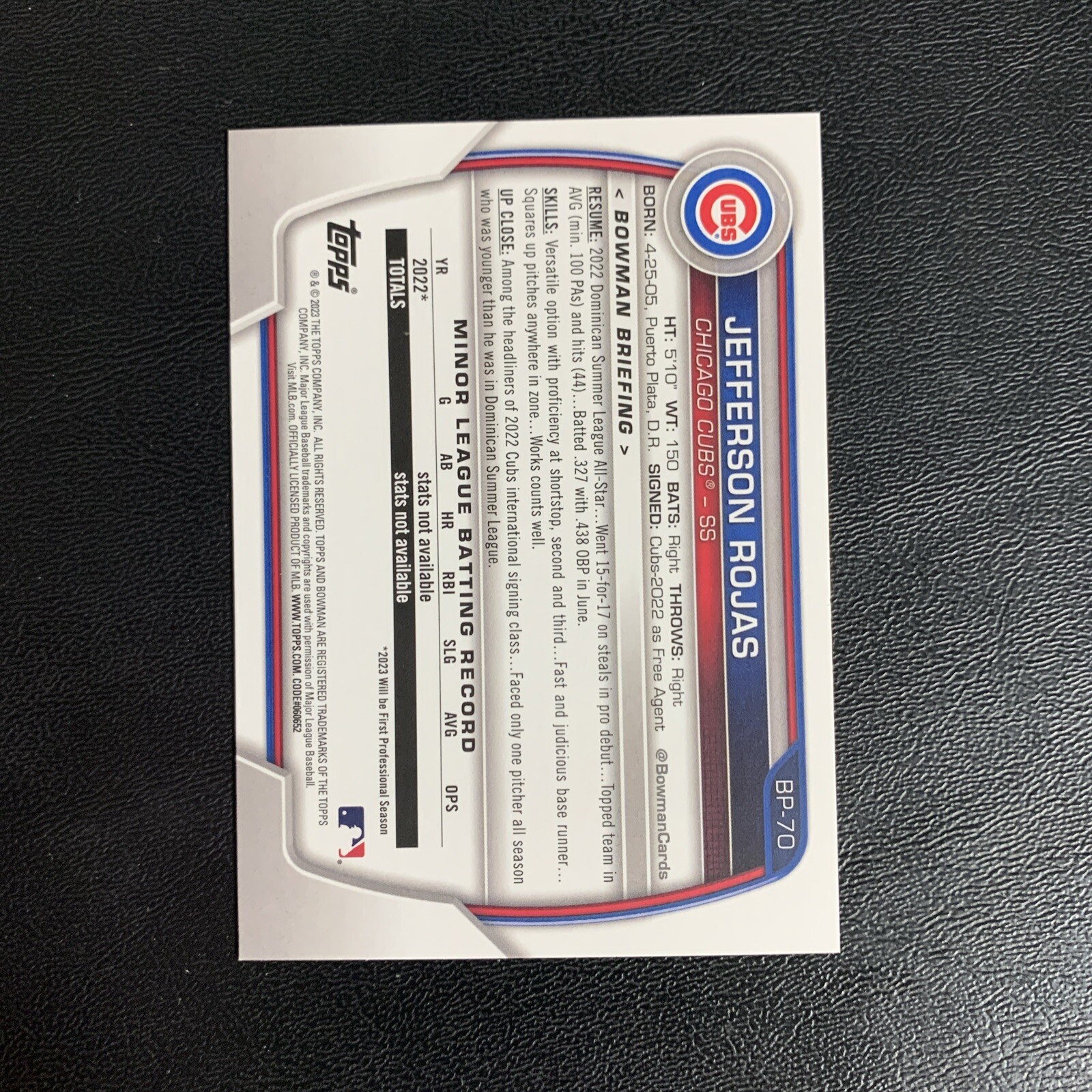 2023 Bowman Jefferson Rojas 1st Chicago Cubs