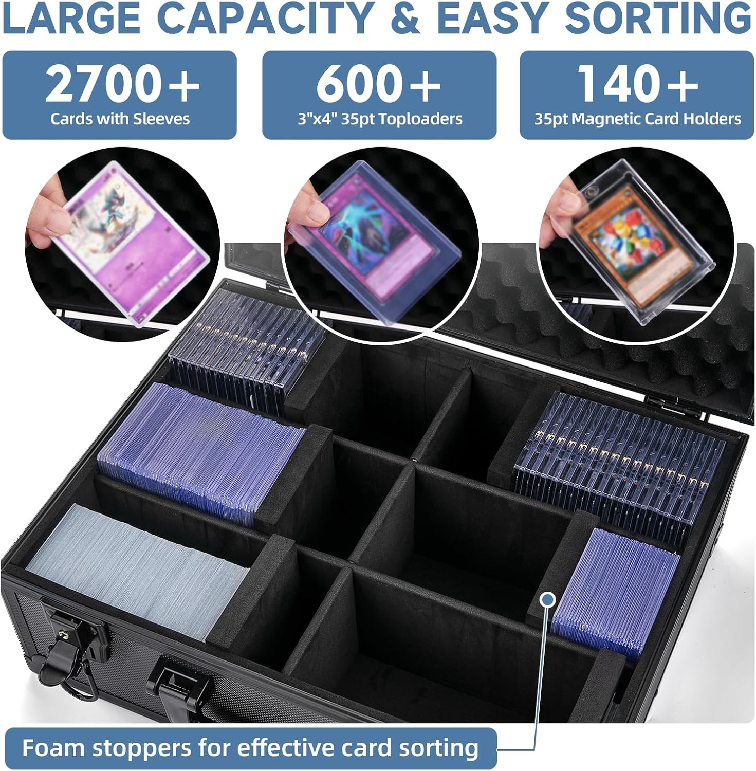 Large Capacity Trading Card Storage Box for 3″x4″ Toploaders with Foam Stoppers