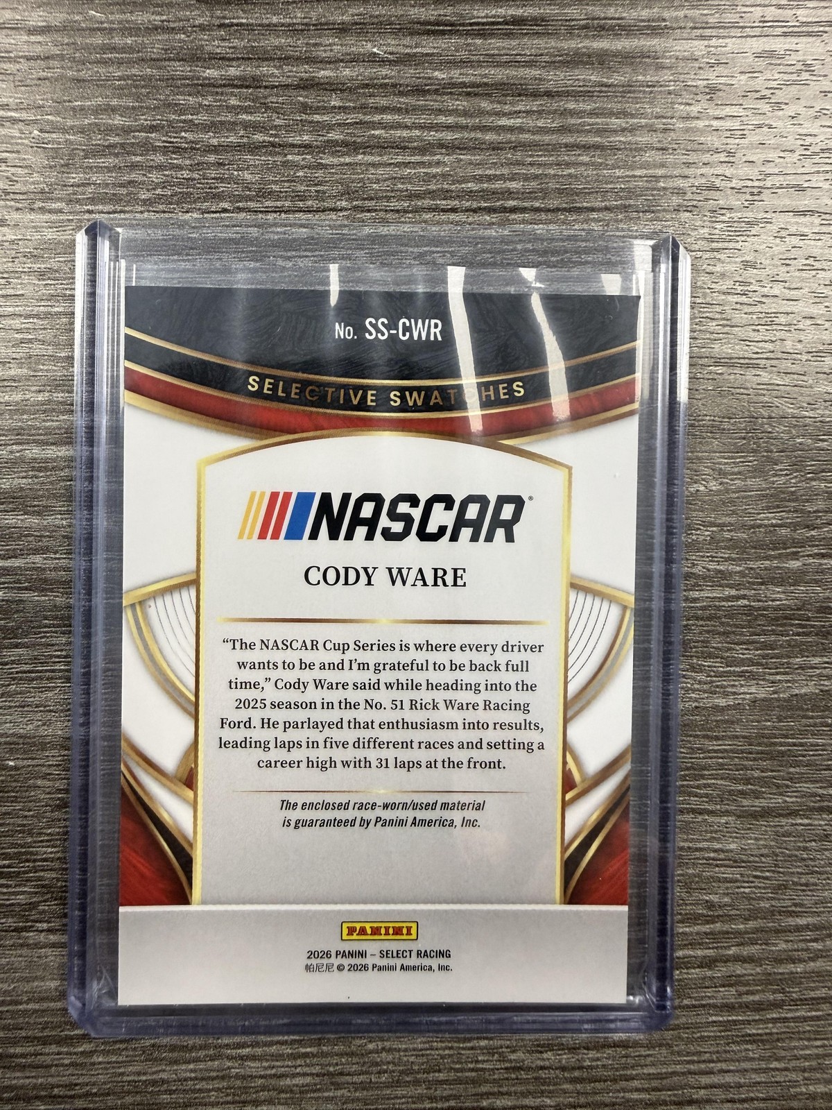 2026 Panini Select #SS-CWR Cody Ware Selective Swatches