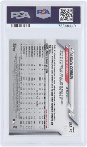 Patrick Corbin Nationals Signed 2020 Topps Chrome Update #USA-PC #1/1 PSA 9 Card