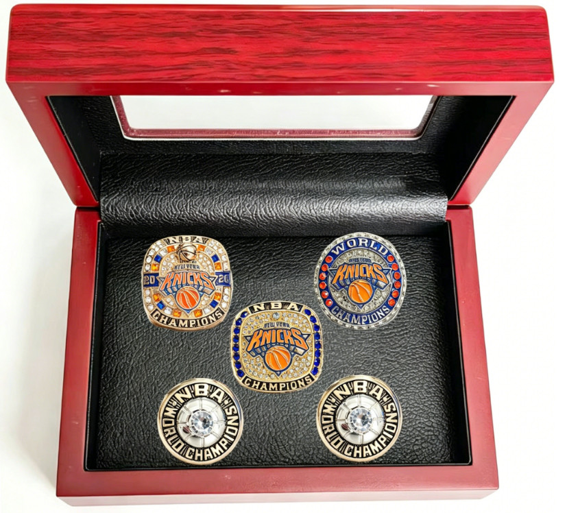 5 PCS New York Knicks NBA Championship Ring Complete Set with Wooden Display Box