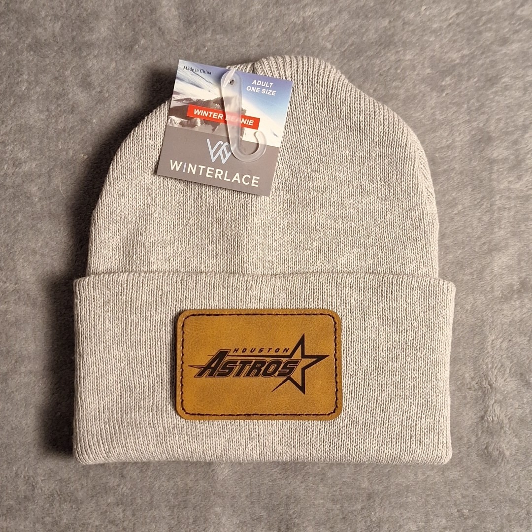 Houston Astros Leather Rectangle Patch Gray Beanie Cap MLB