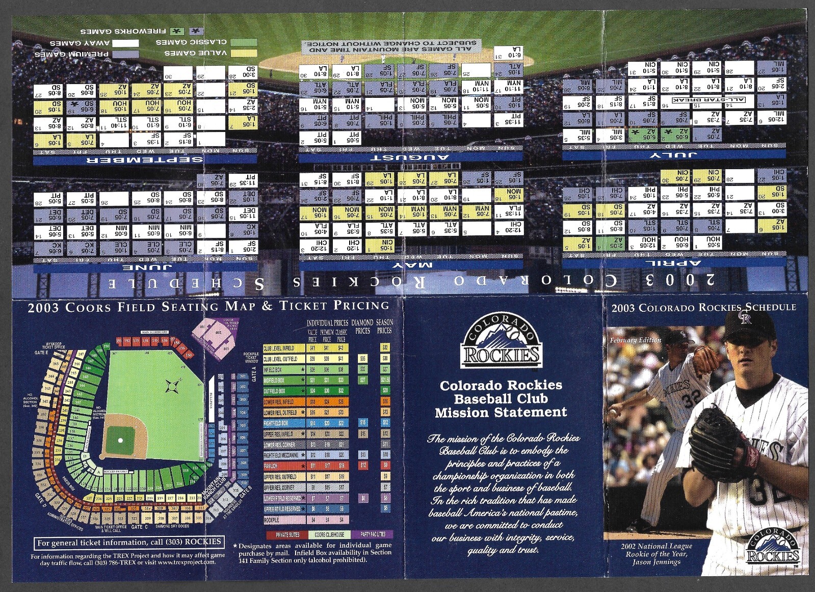 2003 February ROCKIES Mission Statement Regular Season POCKET SCHEDULE NM