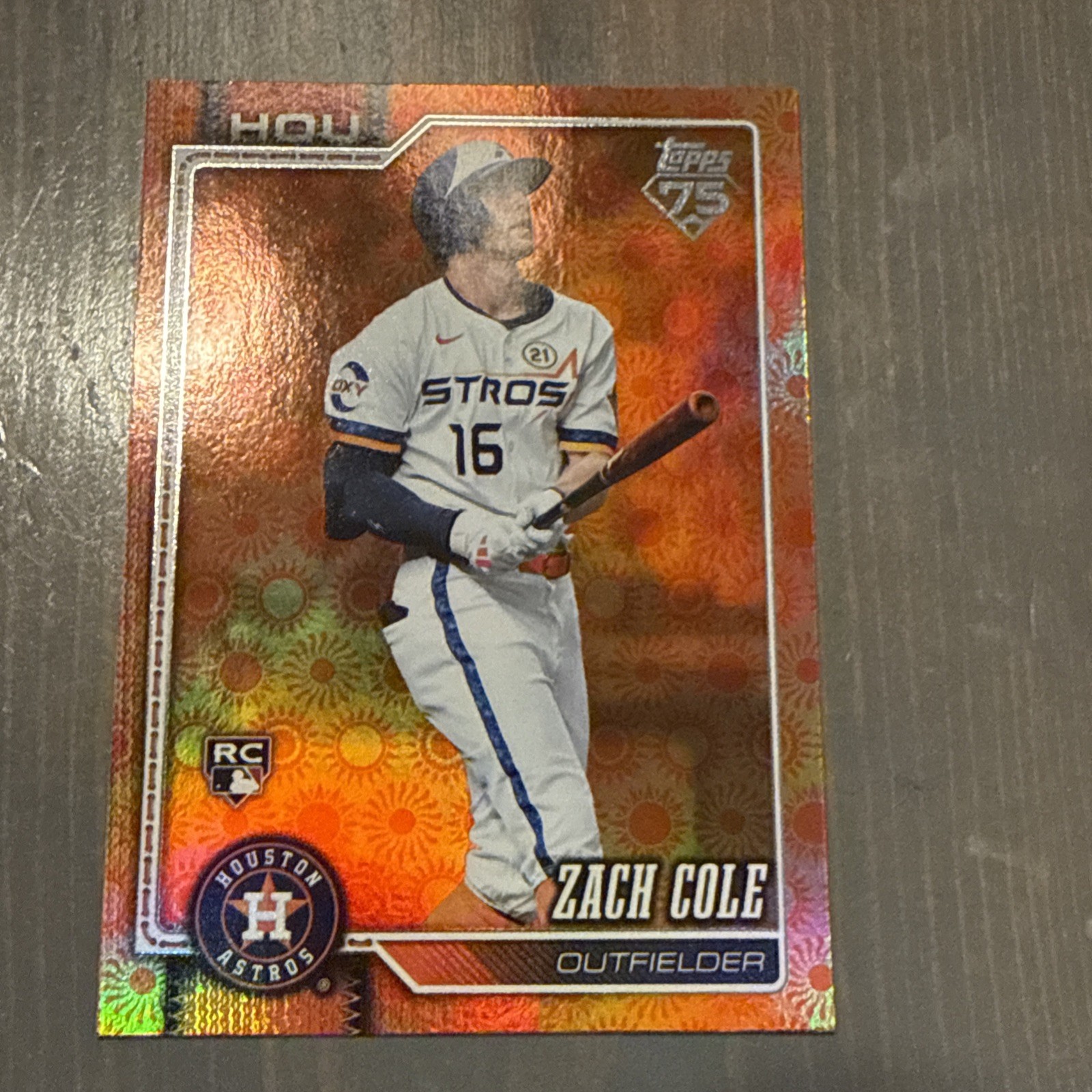 2026 Topps Series 2 Orange “SUN” Holo Foil Parallel #601 Zach Cole, Houston RC