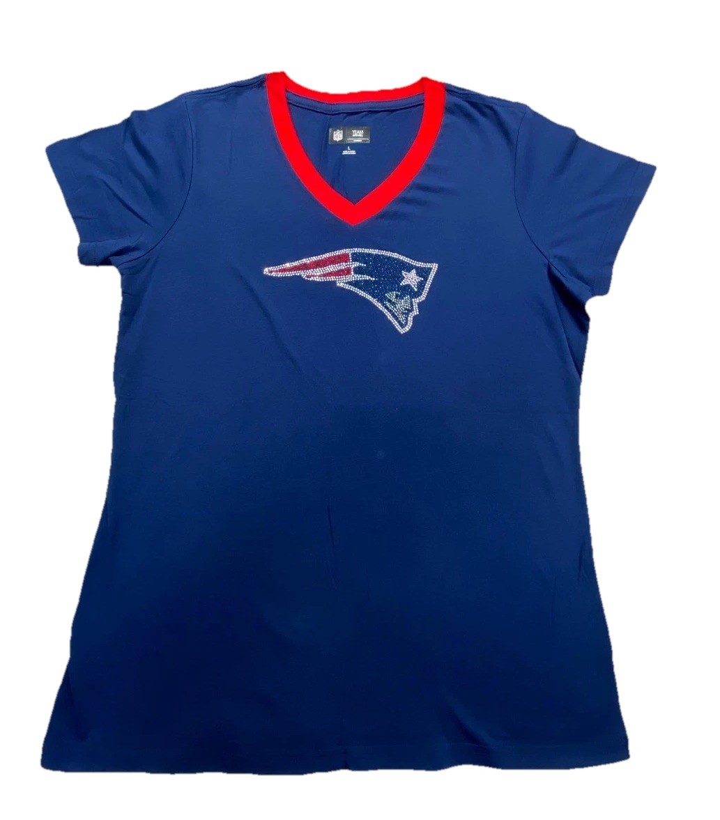 New England Patriots T-Shirt Womens S Blue Football NFL Team Apparel Sparkle NEW