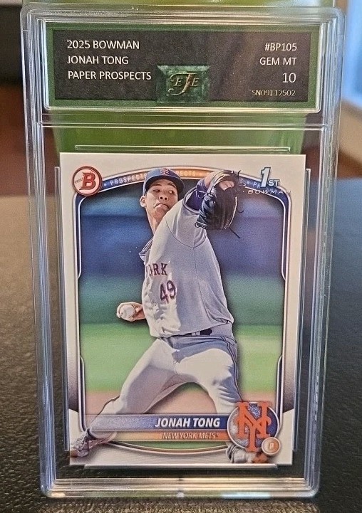 Jonah Tong Rookie Card Graded Gem Mint 10 – 2025 BOWMAN Prospects NY Mets
