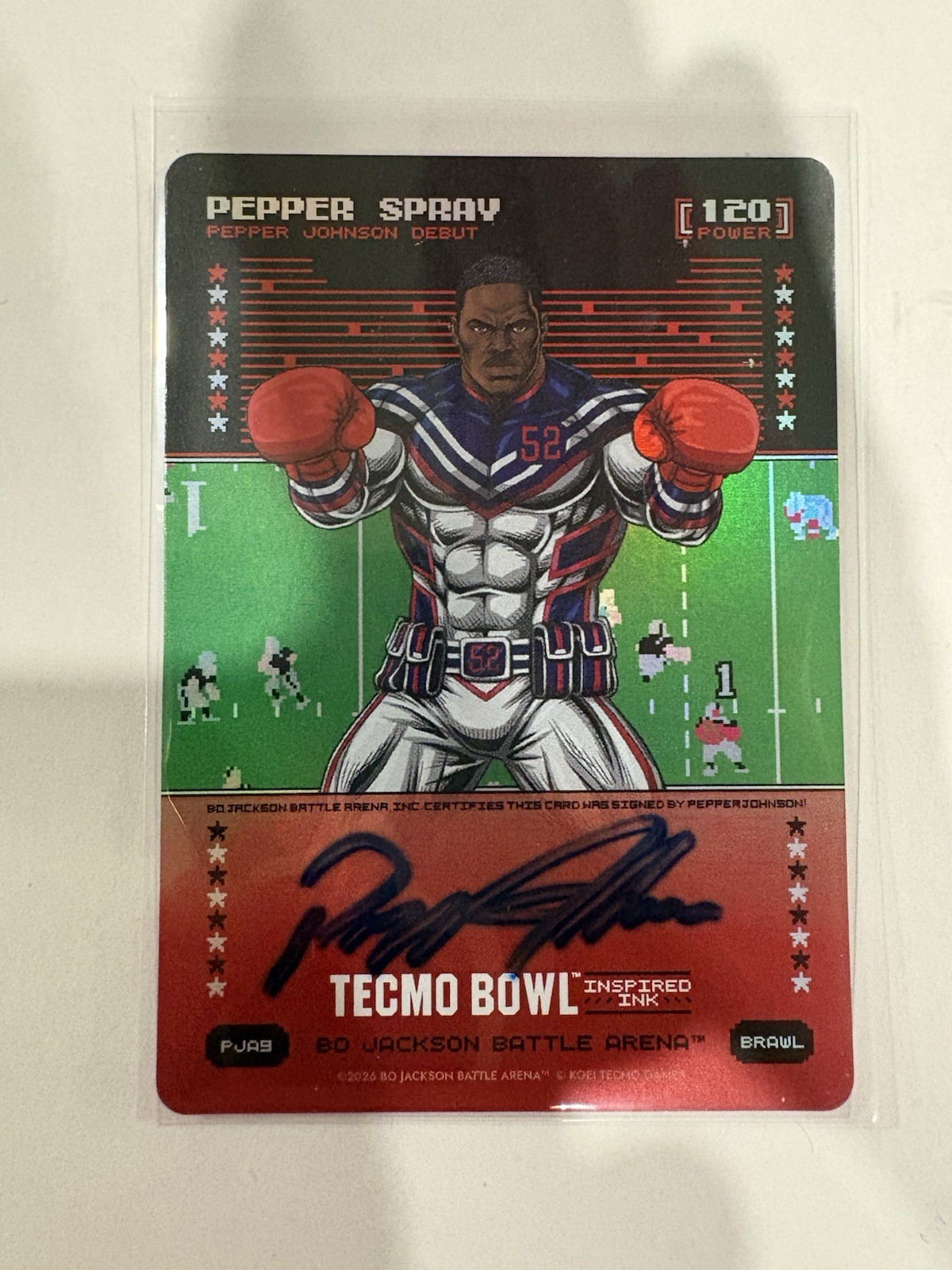2026 Tecmo Bowl “Pepper Spray”, Pepper Johnson AUTO #PJA9 Battlefoil