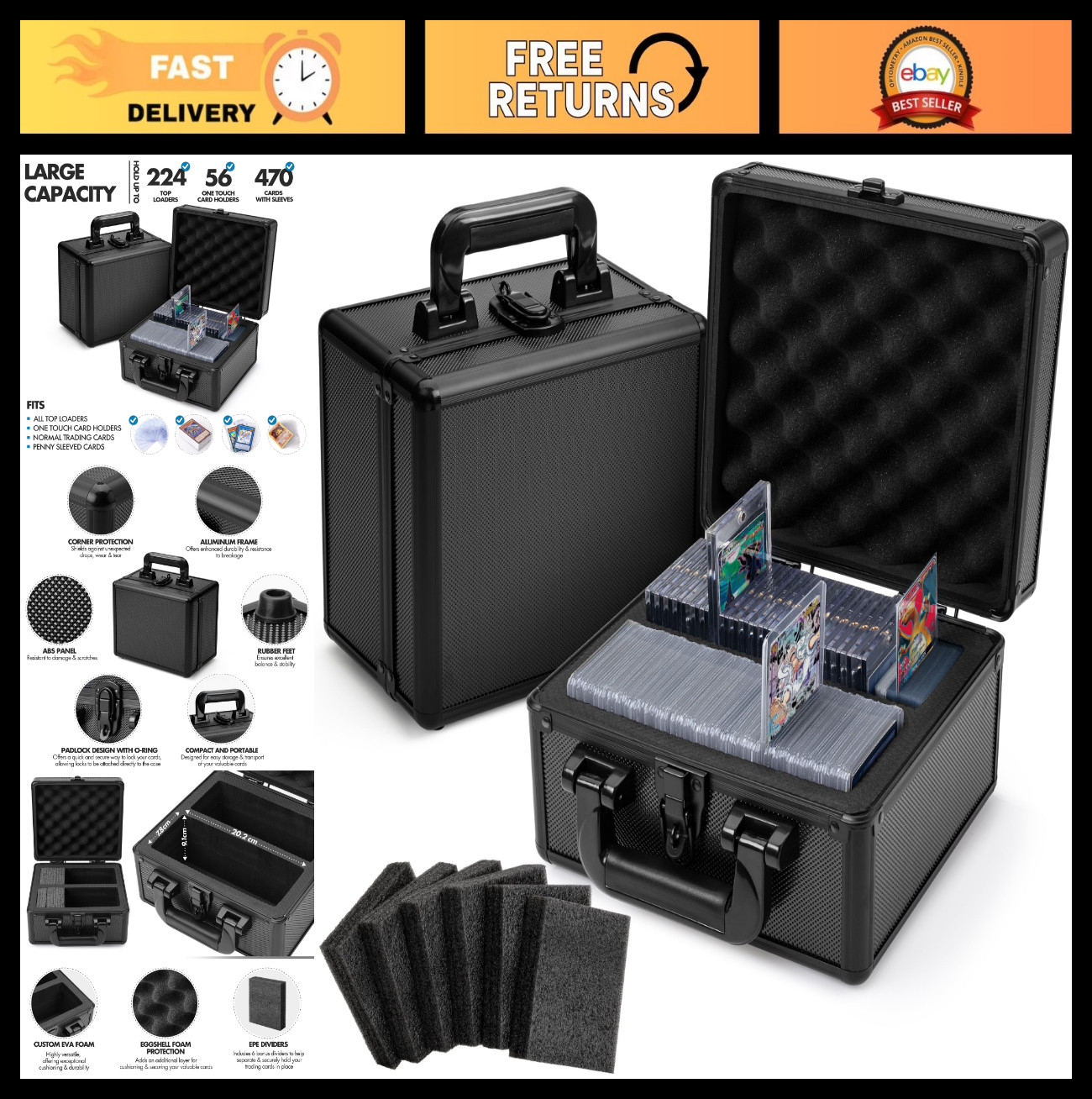 Large Capacity Trading Card Storage Box – Holds 400+ Cards, One Touch Holder