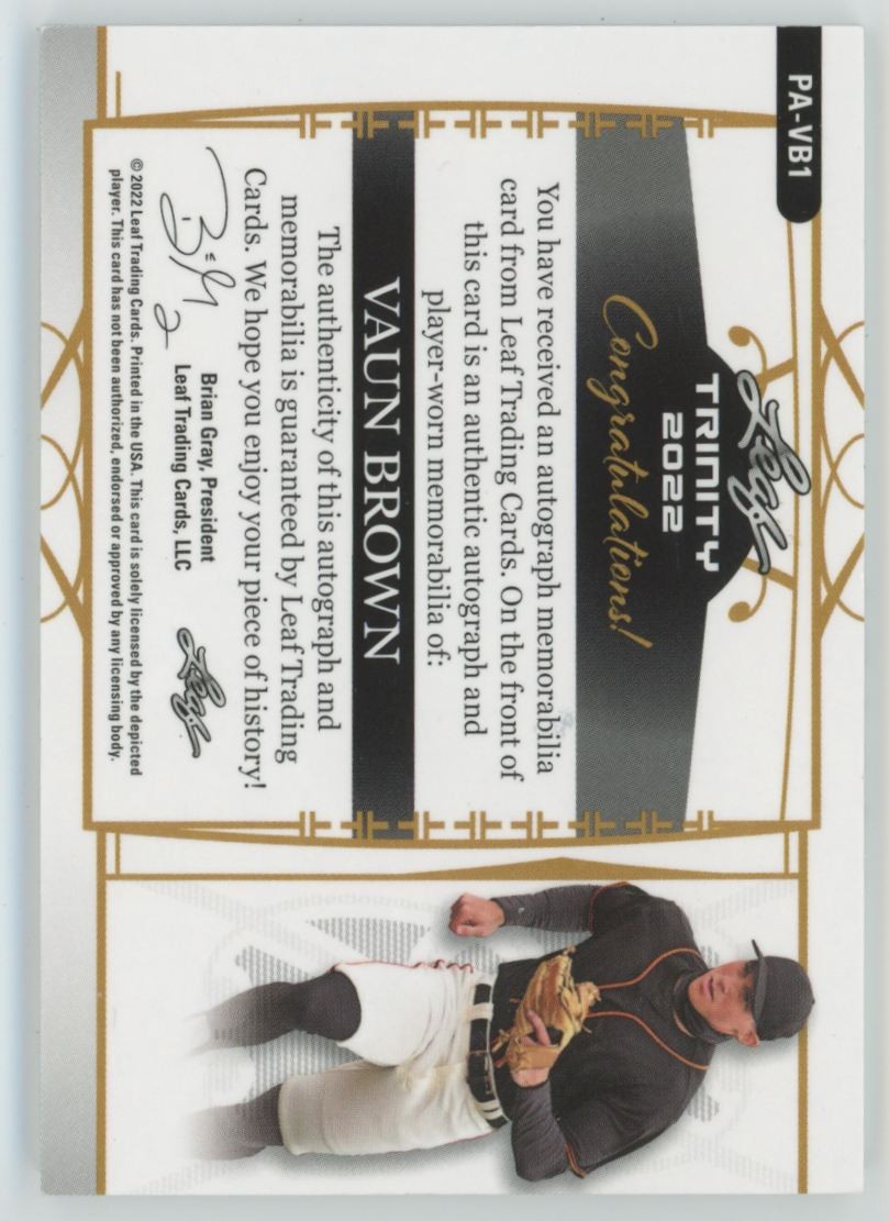Vaun Brown 2022 Leaf Trinity Gold RC Auto /7 Button #PA-VB1