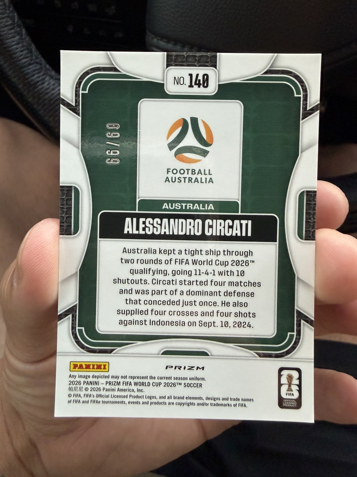 Alessandro Circati Teal Wave Prizm /99 #140 Australia 2026 Prizm World Cup