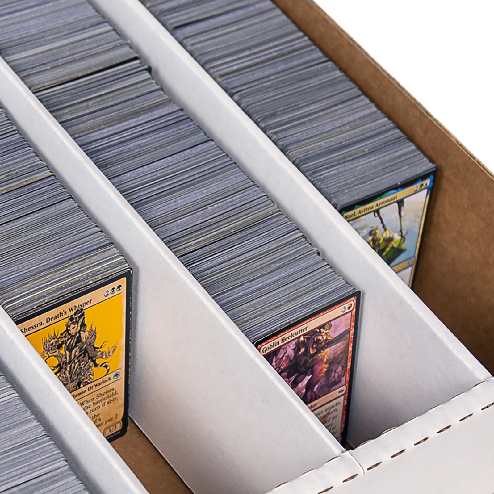 Trading Card Storage Box – 3200ct Capacity, White Cardboard Divided Organizer