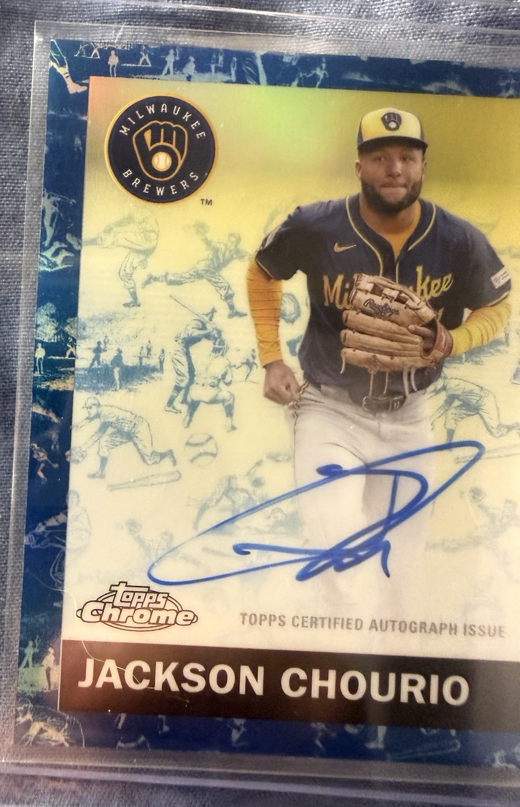 2025 Topps Chrome Platinum Jackson Chourio Blue Toile ON CARD Auto /99 Brewers