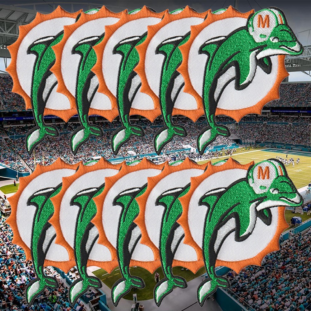 10 pcs Miami Dolphins Football Logo Size 3.5 in x 4.5 in Sew Iron On Patches