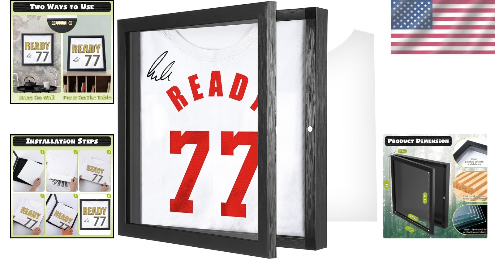 Jersey Wooden Frame Display Case -Shadow Box with 98% UV Protection Acrylic and