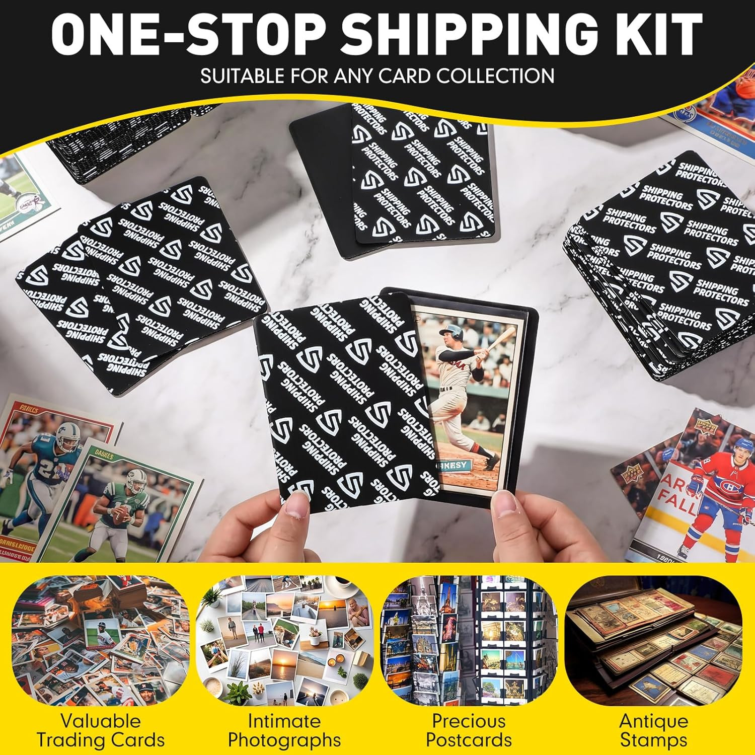 300 Pcs Trading Card Shipping Protector Bulk 3.5 X 4.5 Inch Black Card Shipping