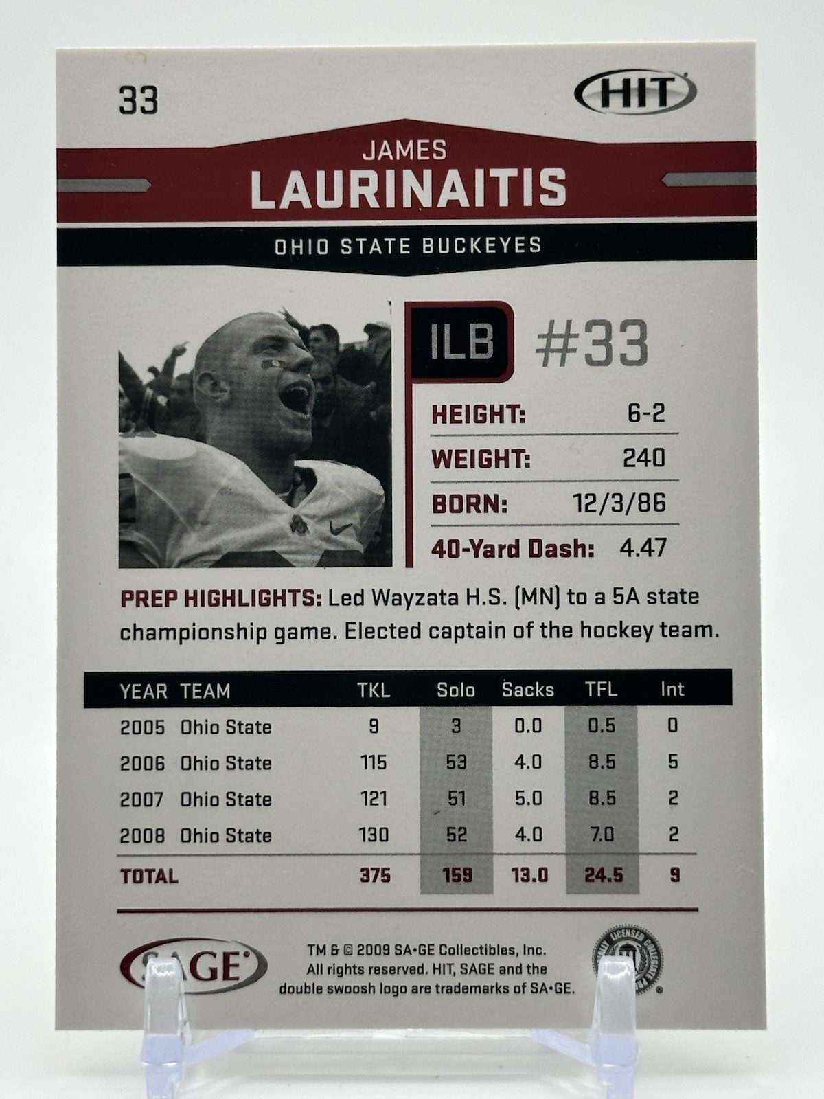 2009 SAGE Hit Silver James Laurinaitis #33 Rookie RC