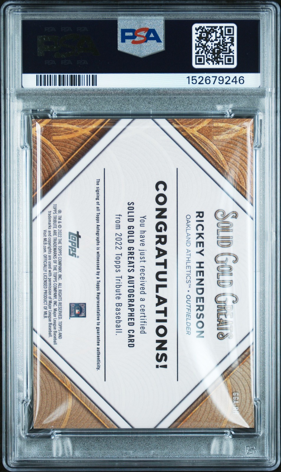 2022 Topps Tribute Solid Gold Greats AUTO Rickey Henderson Red /10 PSA 10