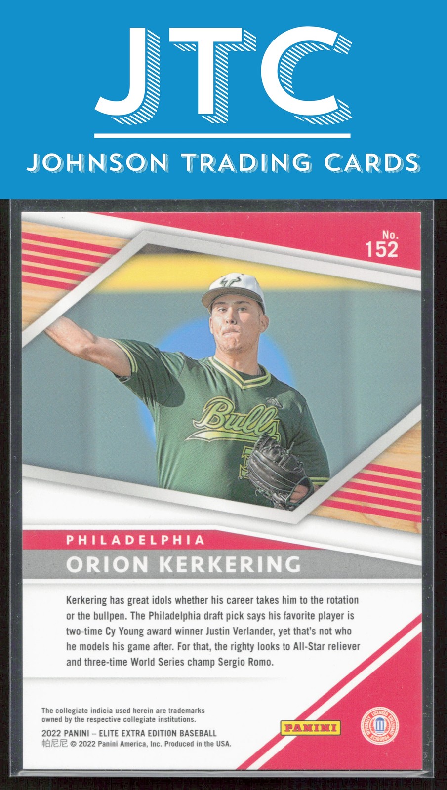2022 Elite Extra Edition Orion Kerkering #152 Philadelphia Phillies #929/999