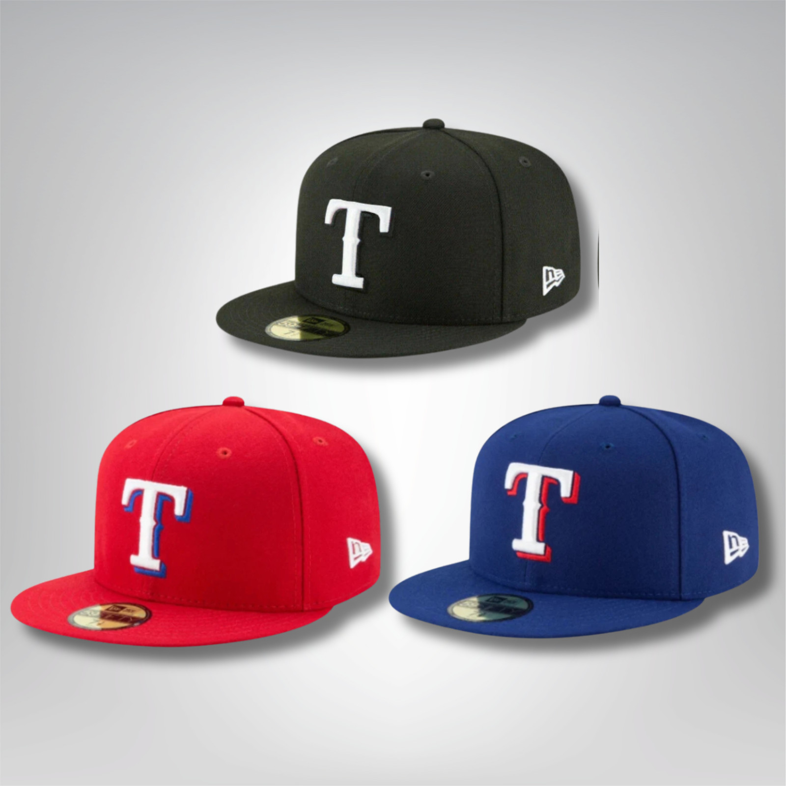 New Era 59FIFTY Texas Rangers Black Red Blue Fitted Hat Cap