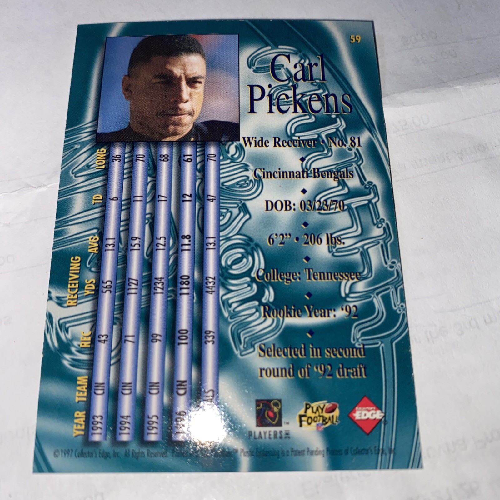 1997 Collector’s Edge Masters – Carl Pickens #59